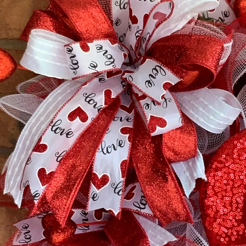 Red and White Heart Wreath